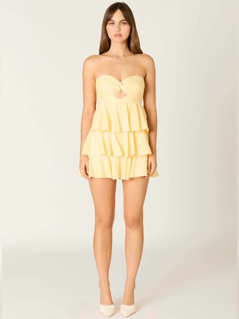 ALL THE TIME YELLOW TIERED MINI DRESS